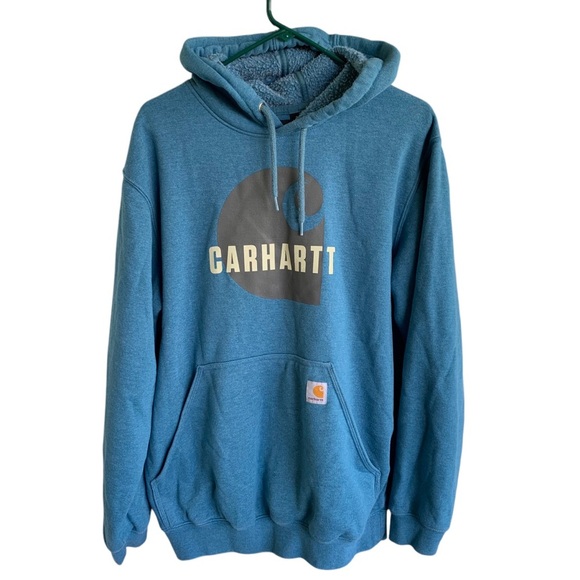 Carhartt Blue Hoodie Sweatshirt Loose Fit Adult Mens Size Medium Oversized - Picture 1 of 7